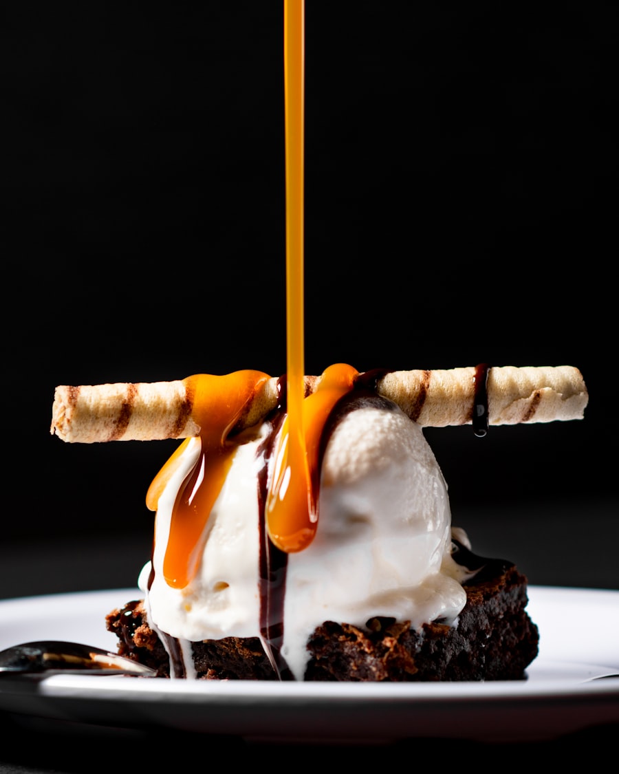 Dessert plating close-up